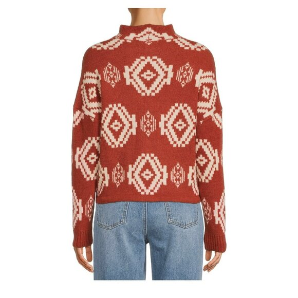 No Boundaries Juniors’ Pattern Mock On Trend Lace Up Neck Sweater Size Small - Picture 4 of 6